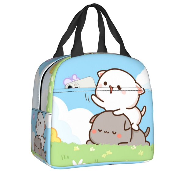 Cartoon Mochi Cat Peach And Goma Meme Lunch Bag Women Thermal Cooler Insulated Lunch Box for Work Office Travel Picnic Food Bags
