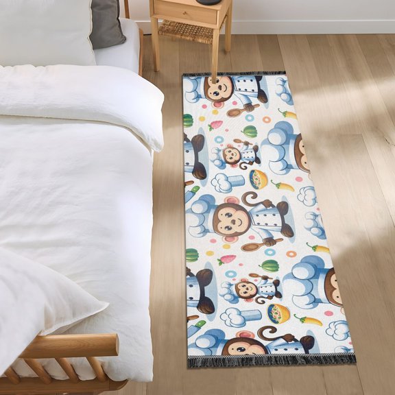 Cartoon Monkey Animal Chef Runner Area Rug 2x6 Soft Non-Slip Washable Bedside Carpet for Hallway Bedroom Living Room Home Decor