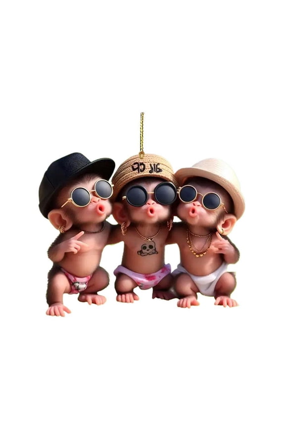 Cartoon Monkey Car Pendant, 2D Funny 3 Monkeys Acrylic Swinging Hanging Ornament Car Decor, Car Charm for Backpack Keychain, for Birthdays, Friends X5W8