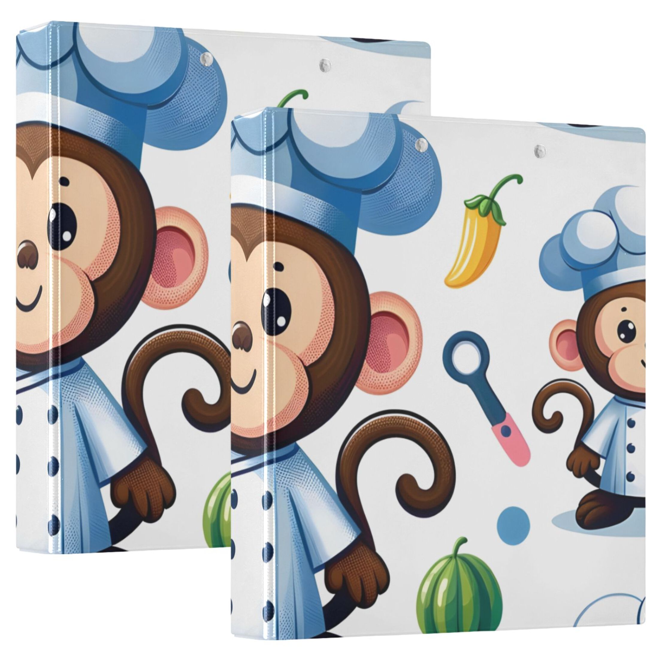 Cartoon Monkey Chef Hardcover 3 Ring Binder 1.5 inch Round Rings with