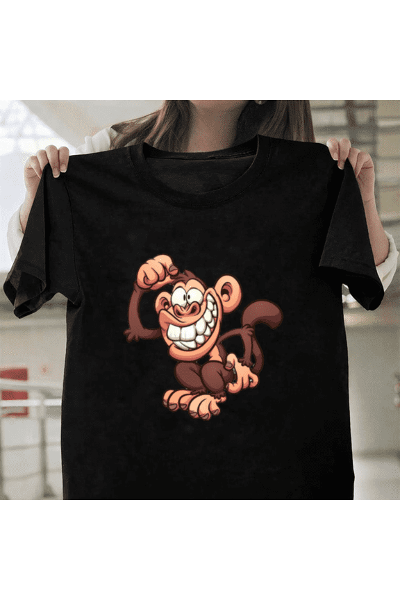 Cartoon Monkey Funny Primate Ape Animal Humor Graphic Design Art Unisex T-Shirt, up to size 3XL.