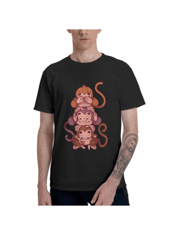 Cartoon Monkey Men's T-Shirt Cotton 100% Summer Tops Fashion Casual Three Wise Monkeys Short Sleeves for Men Women Round Collar Top Tees