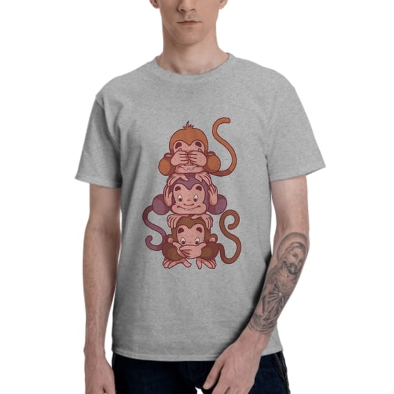 Cartoon Monkey Men's T-Shirt Cotton 100% Summer Tops Fashion Casual Three Wise Monkeys Short Sleeves for Men Women Round Collar Top Tees