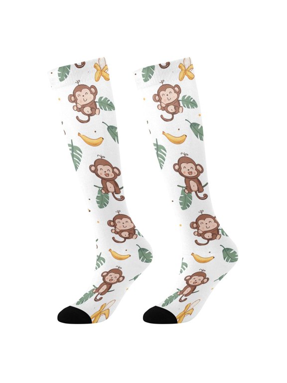 Cartoon Monkey Novelty Patterned Knee High Socks Breathable Stretchy Soft Tall Boot Socks