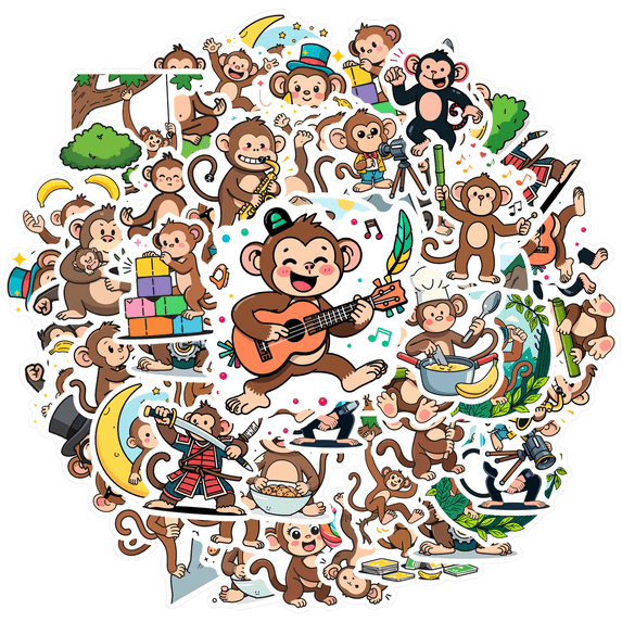 Cartoon Monkey Stickers Animal Fun Children Stickers for Phone Luggage Laptop