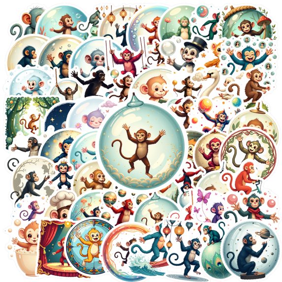 Cartoon Monkey Stickers, Waterproof Monkey Sticker for Water Bottle Laptop Phone Cases Planner Skateboard Luggage Helmet Party Favor Decor, Ideal for Adults Teens Teacher Rewards