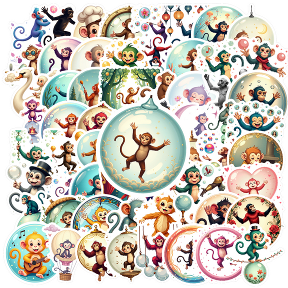 Cartoon Monkey Stickers, Waterproof Monkey Sticker for Water Bottle Laptop Phone Cases Planner Skateboard Luggage Helmet Party Favor Decor, Ideal for Adults Teens Teacher Rewards
