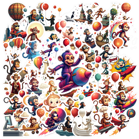 Cartoon Monkey Stickers, Waterproof Space Sticker for Water Bottle Laptop Phone Cases Planner Skateboard Luggage Helmet Party Favor Decor, Ideal for Adults Teens Teacher Rewards