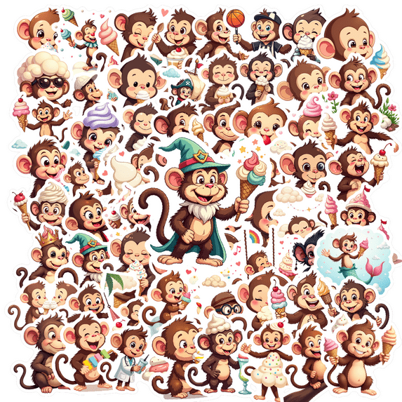 Cartoon Monkey Theme Stickers, Waterproof Monkey Theme Sticker for Water Bottle Laptop Phone Cases Planner Skateboard Luggage Helmet Party Favor Decor, Ideal for Adults Teens Teacher Rewards
