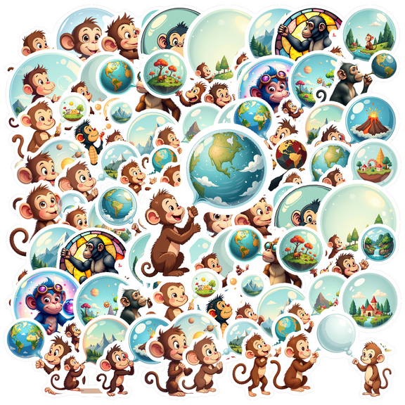 Cartoon Monkey Theme Stickers, Waterproof Monkey Theme Sticker for Water Bottle Laptop Phone Cases Planner Skateboard Luggage Helmet Party Favor Decor, Ideal for Adults Teens Teacher Rewards