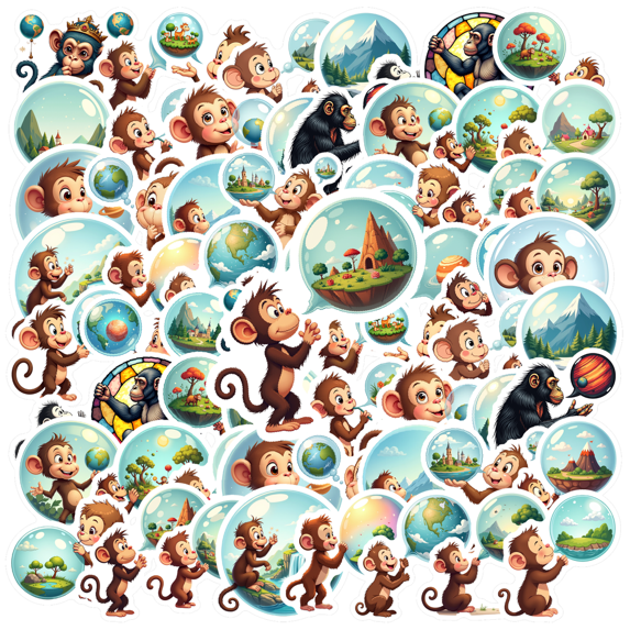 Cartoon Monkey Theme Stickers, Waterproof Monkey Theme Sticker for Water Bottle Laptop Phone Cases Planner Skateboard Luggage Helmet Party Favor Decor, Ideal for Adults Teens Teacher Rewards