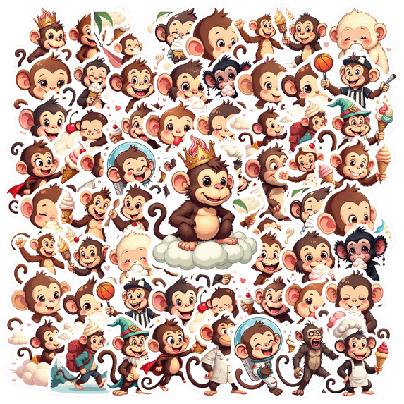 Cartoon Monkey Theme Stickers, Waterproof Monkey Theme Sticker for Water Bottle Laptop Phone Cases Planner Skateboard Luggage Helmet Party Favor Decor, Ideal for Adults Teens Teacher Rewards
