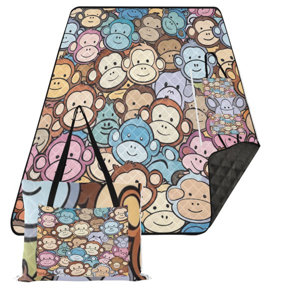 Cartoon Monkeys Face Extra Large Picnic Beach Blanket Waterproof Sand Proof Portable Outdoor Mat 80x118