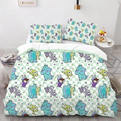 Cartoon Monster Duvet Cover Bedding Set Monster-Inc Theme Comforter Cover Bedding Set 3 Pieces Breathable Bedspread Cover Zipper Decor
