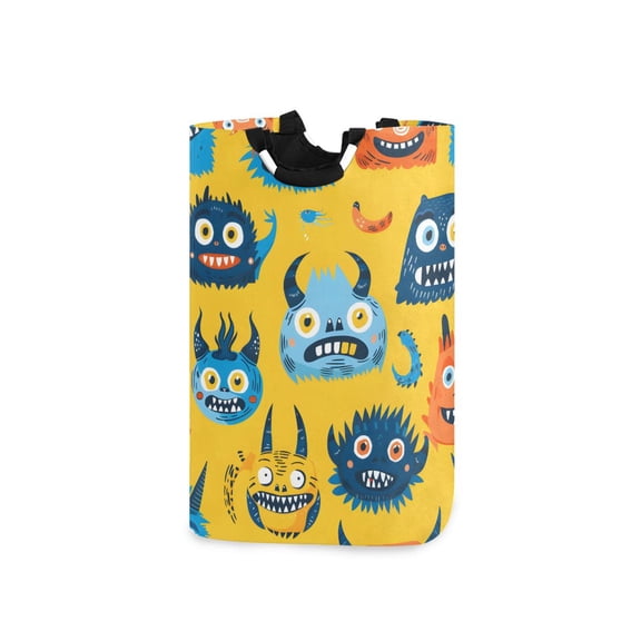 Cartoon Monster Faces Laundry Basket with Handles Foldable Laundry Hamper Freestanding Washing Bin 50L