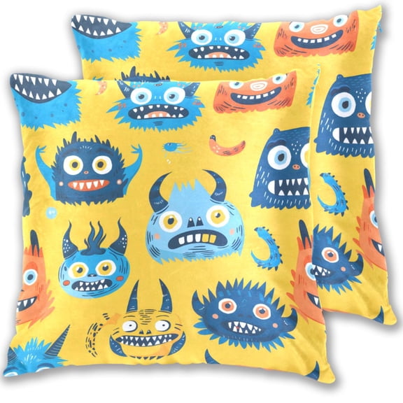 Cartoon Monster Faces Throw Pillow Covers Pillowcases 20 x 20 Inch Home Decor 2 Packs for Bedroom Sofa