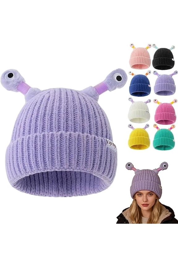 Cartoon Monster Hat ,Glowing Monster Knit Hat - Retractable Tentacles Cute Funny Winter Beanie(purple 1pcs)