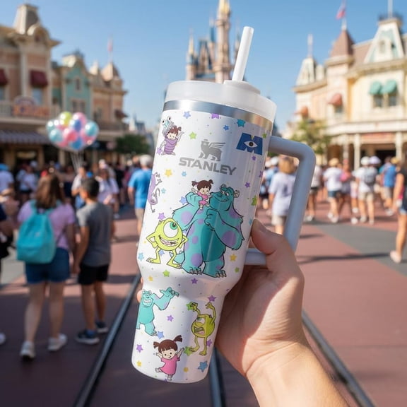 Cartoon Monster Inc 40oz Tumbler Insulated Cup with Handle, Disney Tumbler Gift, Monster Inc Cartoon Gift For Fans
