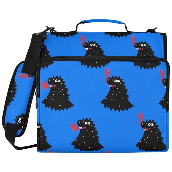 Cartoon Monster Pattern 3 Ring Binder Bag Zipper Binder Organizer with 14 Inch Laptop Sleeve