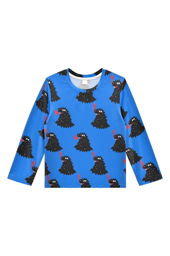 Cartoon Monster Pattern Boys' Rash Guard Shirts UPF 50 Plus Sun Protection Short Sleeve Swim Tees 4T