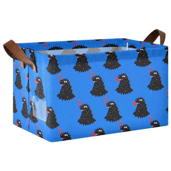 Cartoon Monster Pattern Collapsible Storage Bin Open Home Shelf Basket Water-Resistant Iron Frame Large