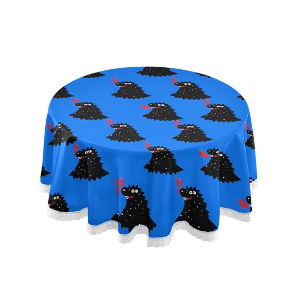 Cartoon Monster Pattern Round Lace Tablecloth 60 Inch Polyester Wrinkle Resistant Decorative