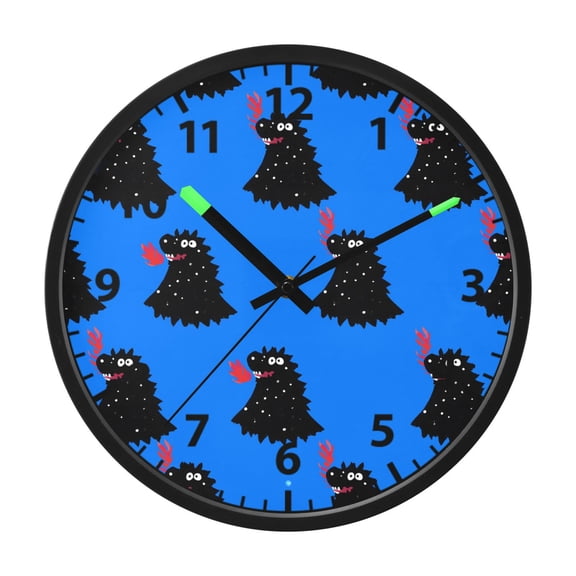 Cartoon Monster Pattern Wall Clock 12 Inch Voice Activated Night Light Silent Non Ticking