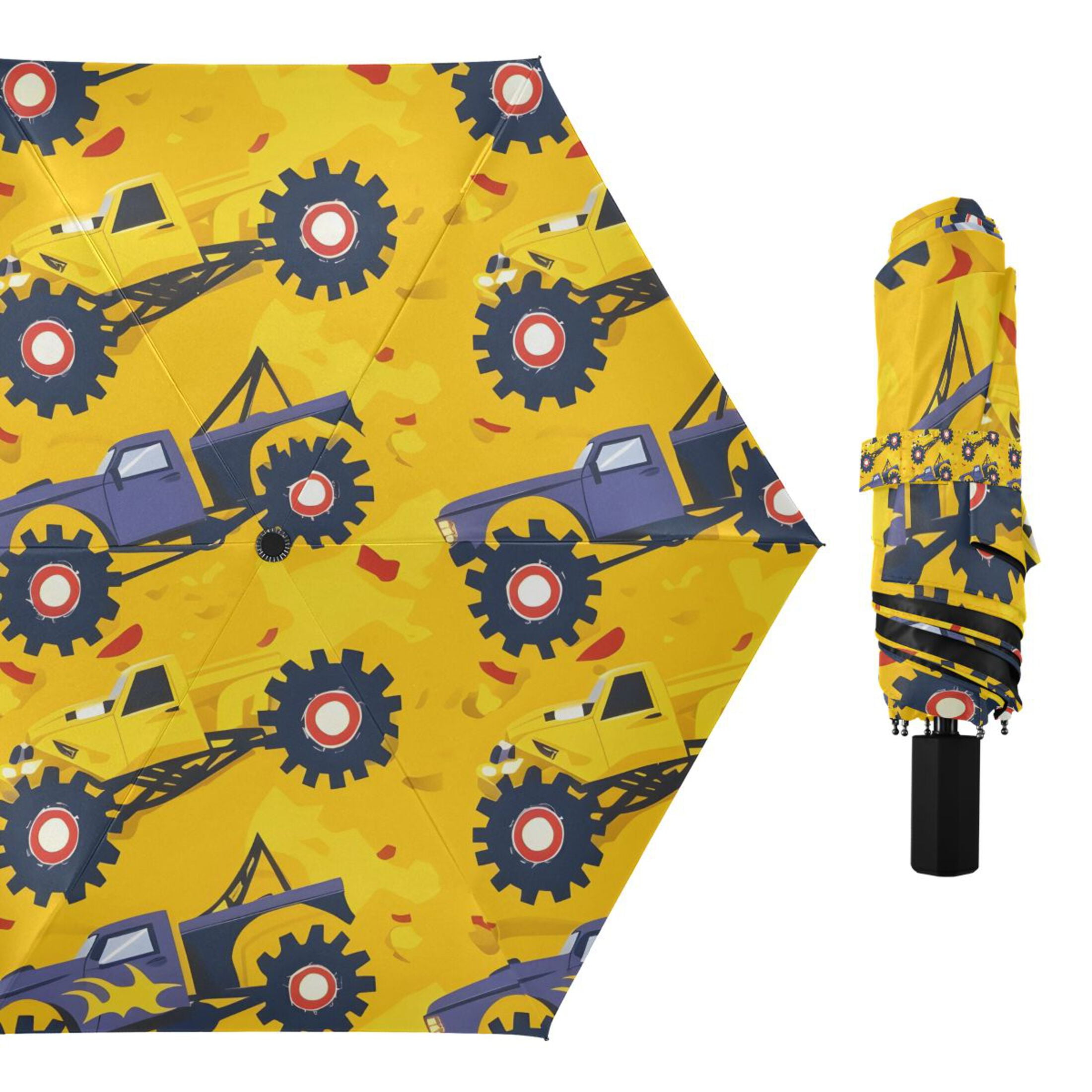 Cartoon Monster Truck Compact Sun Umbrella Windproof Travel Umbrellas for Rain Strong Portable UV Protection