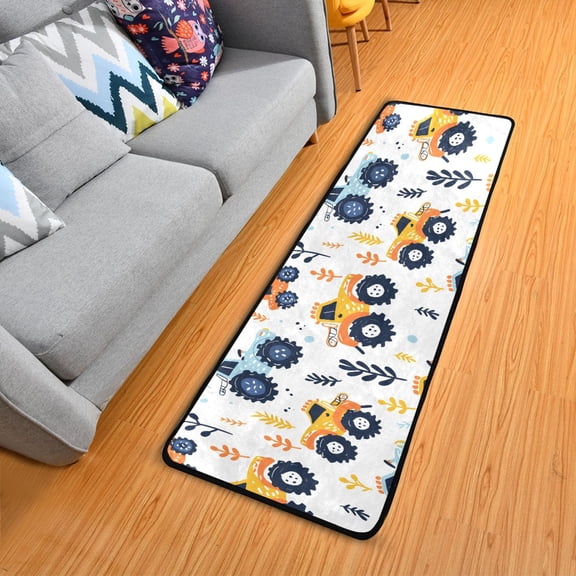 Cartoon Monster Truck Hallway Runner Rug 2'X6' Non-Slip Washable Carpet Runner Kitchen Entryway Laundry Bedroom