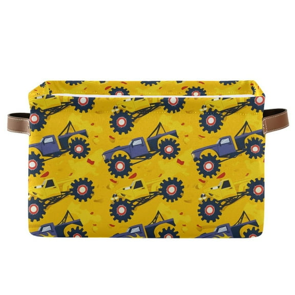 Cartoon Monster Truck Storage Bins with Handle Fabric Organizer Basket Foldable Box 1 Pack 14.2x10.2x8.3