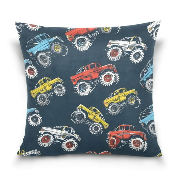 Cartoon Monster Trucks Comic Throw Pillow Covers Couch Pillowcases Decor for Bed Sofa 18" x 18"