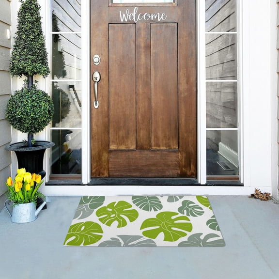 Cartoon Monstera Leaves Doormats Welcome Mats Gate Pads Entryway Outdoor 32" x 20"