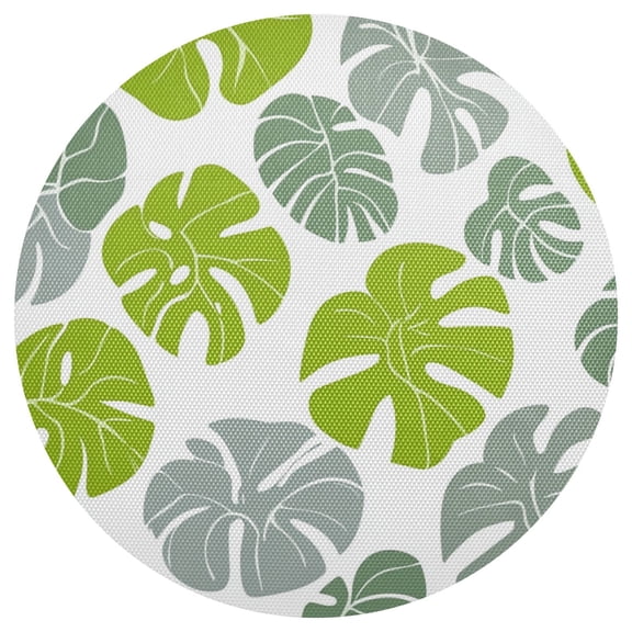 Cartoon Monstera Leaves PVC Round Grid Placemat Table Mat 1 Pc 15.4" x 15.4"