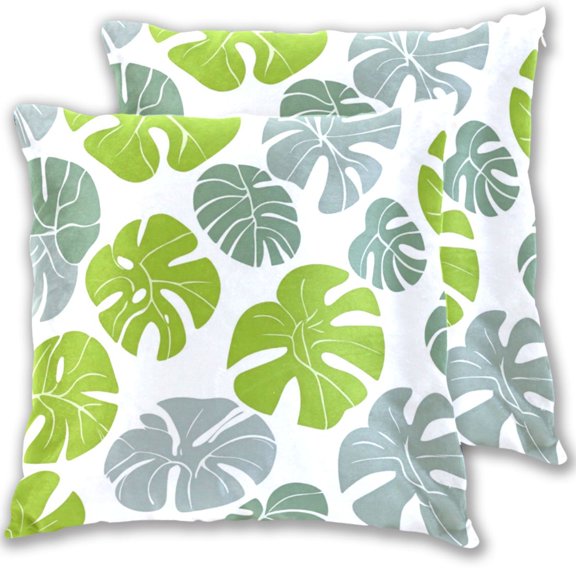 Cartoon Monstera Leaves Throw Pillow Covers Pillowcases 16 x 16 Inch Home Decor 2 Packs for Bedroom Sofa