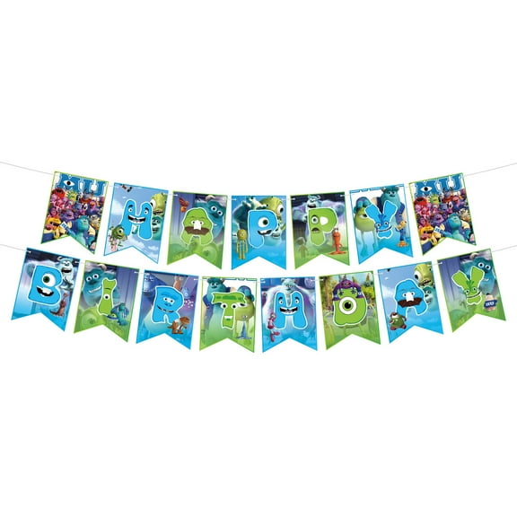 Cartoon Monsters Happy Birthday Banner Party Decorations Supplies for Boys Girls Princess Birhday Party Decor