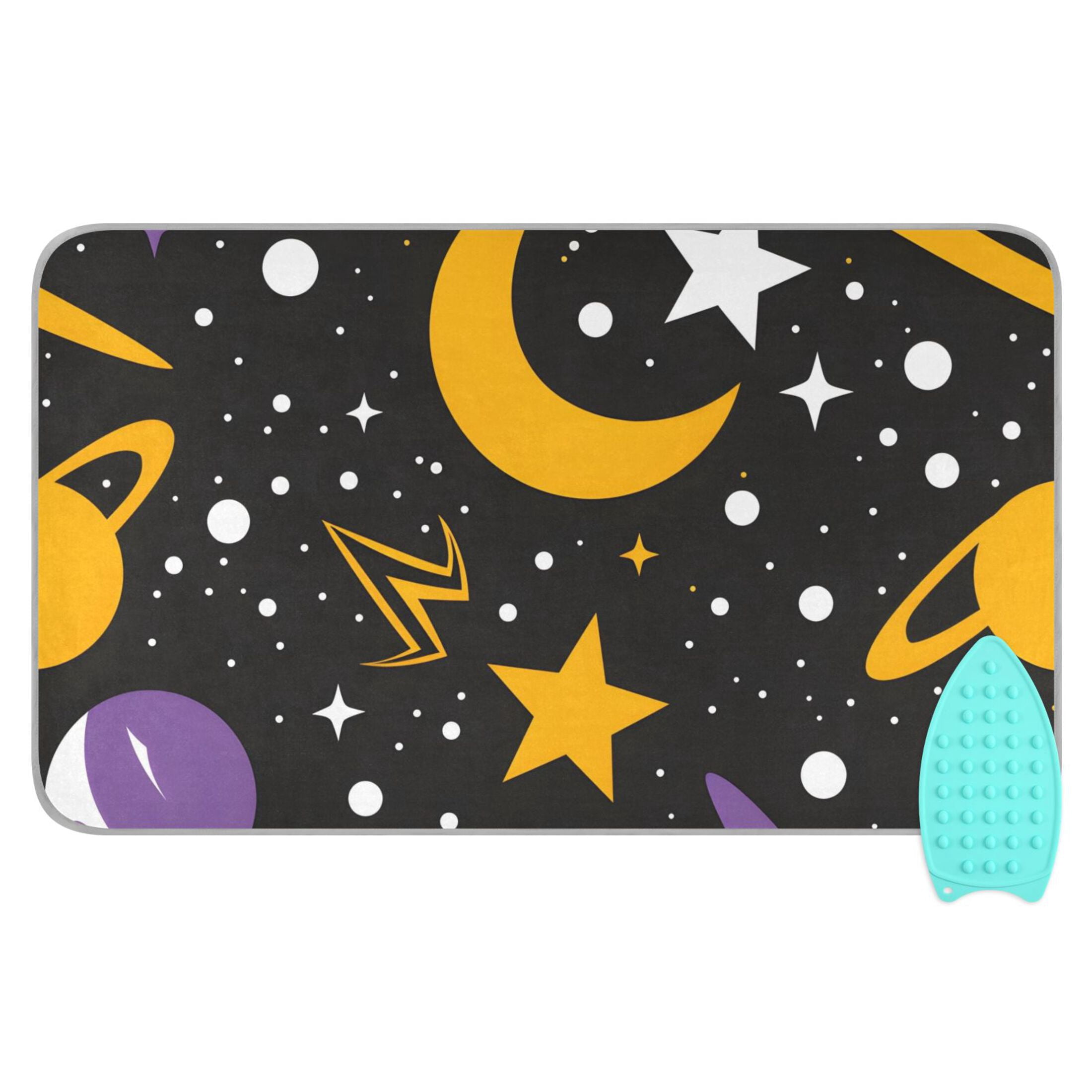 Cartoon Moon Stars Planets Cute Ironing Mat Blanket Portable Travel Ironing Pad Heat Resistant Pad 47.2" x 27.6”