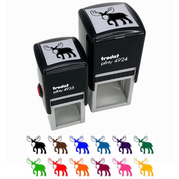 Cartoon Moose Self-Inking Rubber Stamp Ink Stamper - Fuchsia Ink - Small 1 Inch