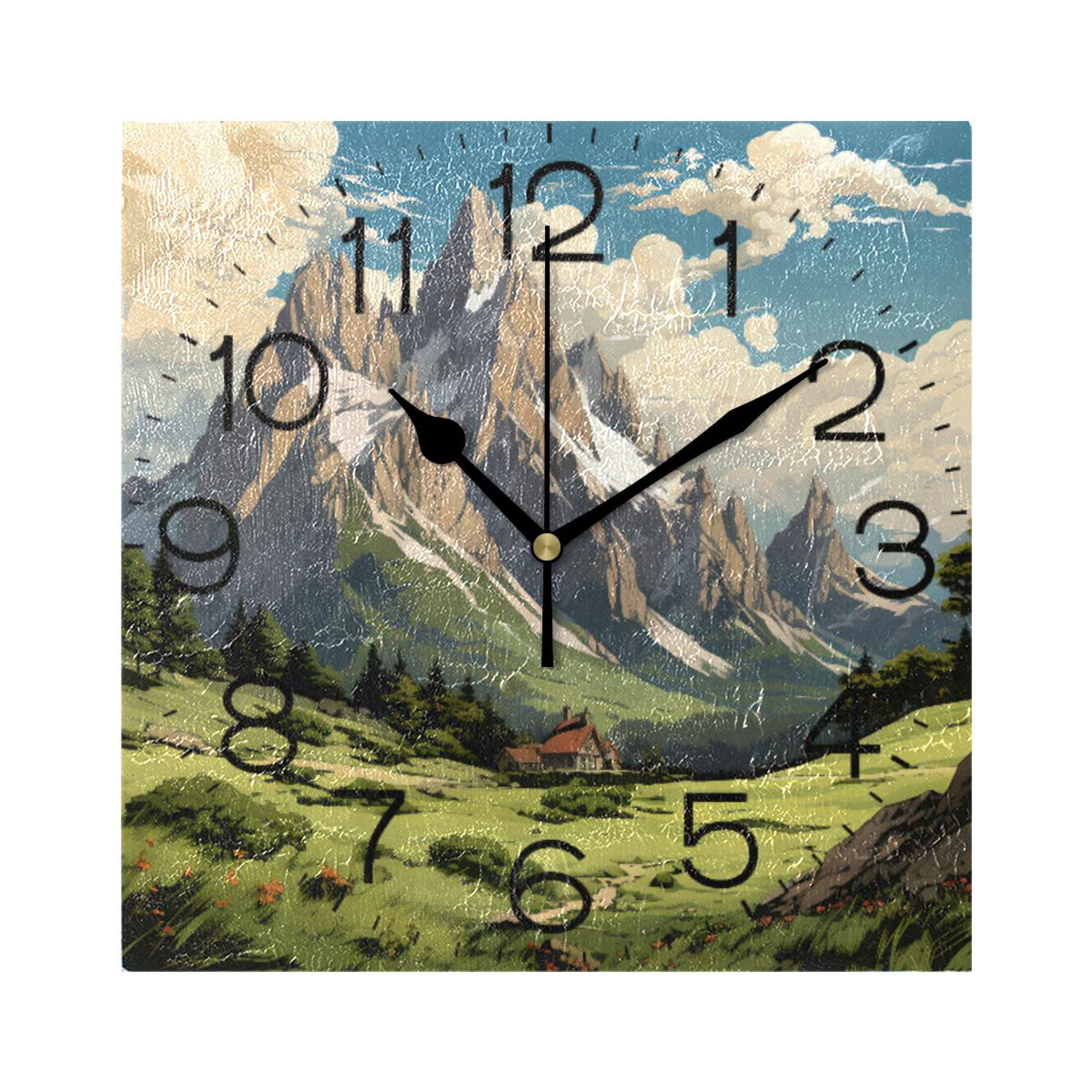 Cartoon Mountain and Forest Wall Clock 7.78" NonTicking Silent Battery