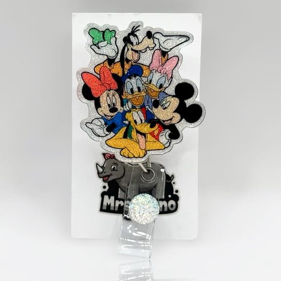 Cartoon Mouse & Friends Retractable ID Badge Reel: Handmade Nurse Teacher Badge