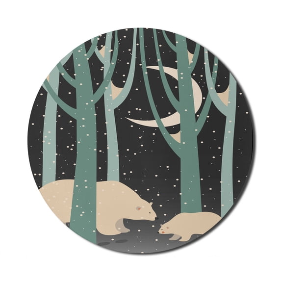 Cartoon Mouse Pad for Computers, Mother Polar Bear and Cub in Forest Winter Season Snowy Weather, Round Non-Slip Thick Rubber Modern Gaming Mousepad, 8" Round, Dark Taupe Pale Green, by Ambesonne
