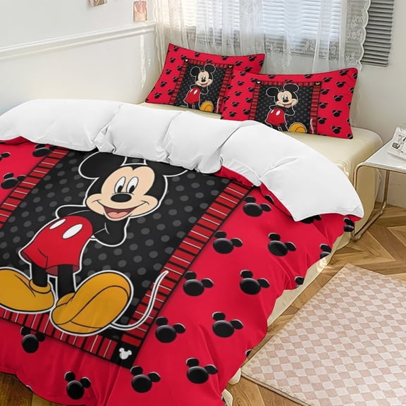 Cartoon Mouse Print Bedding 3 Piece Set Printing Duvet Cover And 2 Pillowcase Bedding Super Soft Set 86"x70"