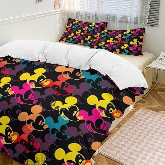 Cartoon Mouse Print Bedding 3 Piece Set Printing Duvet Cover And 2 Pillowcase Bedding Super Soft Set 86"x70"