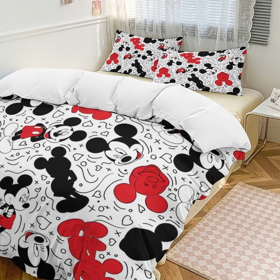 Cartoon Mouse Print Bedding 3 Piece Set Printing Duvet Cover And 2 Pillowcase Bedding Super Soft Set 90"x90"