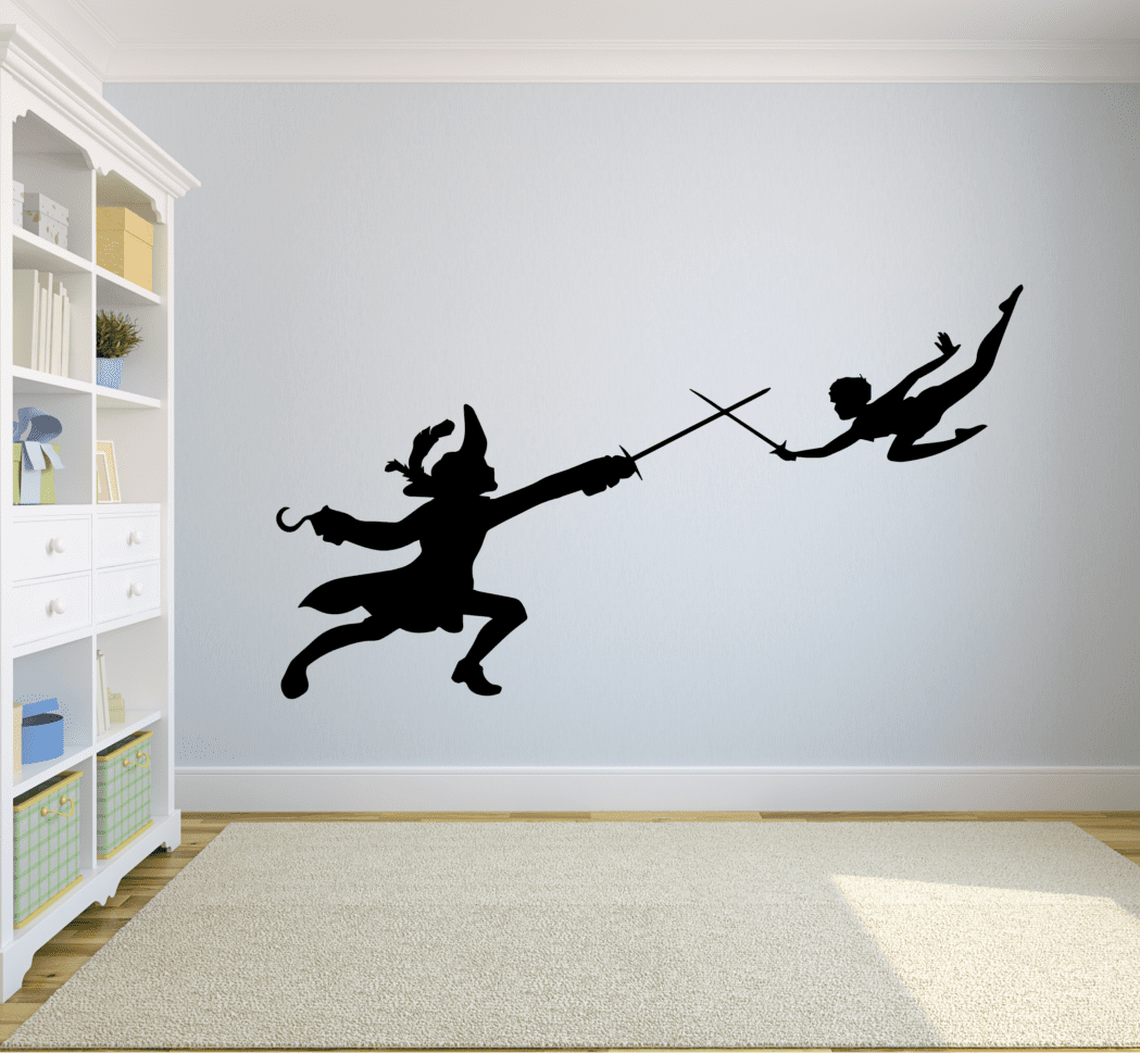 Disney Movie Peter Pan Character Captain hook And Peter Pan Sword Fight  Vinyl Wall Art Sticker Wall Decal Decoration For Home Room Wall Boy Girl  Room Playroom Wall Décor Décor Design Size (