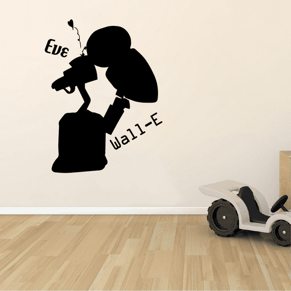 Cartoon Movie Wall-E Charcters Wall-E And Eve Silhouette Cute Characters Wall-E Eve Vinyl Wall Decal Wall Sticker Wall Art Decoration Home Room Bedroom Nursery Kinder Kids Classroom Size (30x22 inch)