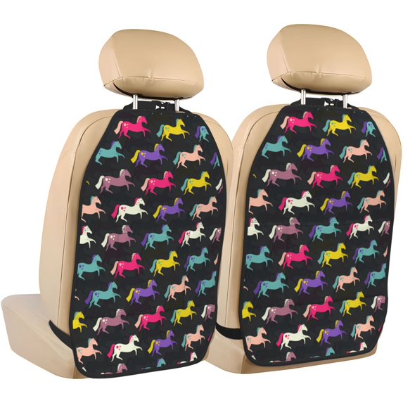 Cartoon Multicolor Cute Horse Mats Back Seat Protectors, Car Seat Protector Vehicle Organizers Waterproof Cover Back Seat Cover for Kids with 3 Storage Pockets 2 Pack