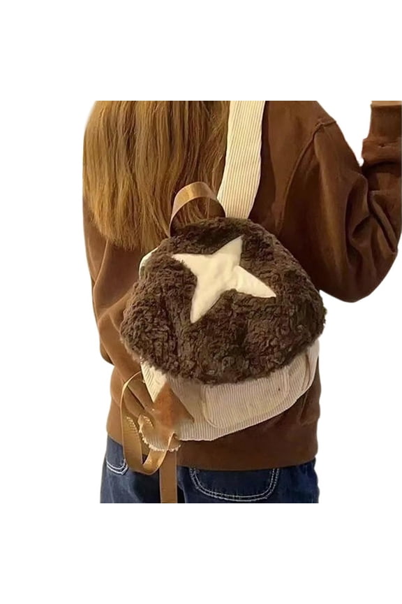 Cartoon Mushroom Backpack Small Book Bag Autumn Winter Backpack Plush Dolls Bag Student School Bag Travel Bag for Teens