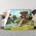 Cartoon Mushroom House Throw Blanket for Couch, Soft Fuzzy Comfy Warm