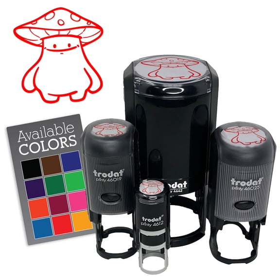 Cartoon Mushroom Man Chubby Cute Spots Self-Inking Rubber Stamp for Stamping Ink Stamper Crafting Planners - 3/4 Inch Small - Fuchsia Ink
