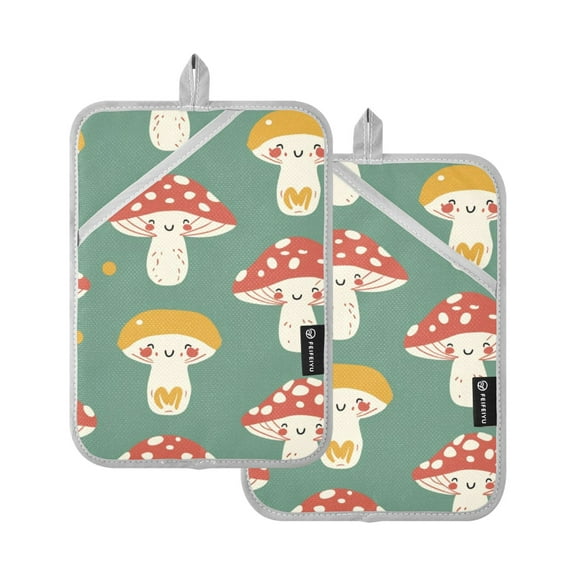Cartoon Mushroom Oven Mitts 2 Pcs Pot Holders Sets Heat Resistant for Kitchen Cooking Baking 7"x9.8"